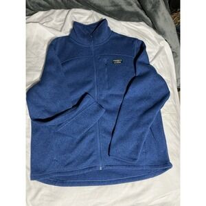 L.L.Bean Jacket Mens Large Blue Sweater Fleece Full Zip Pockets Stand Collar
